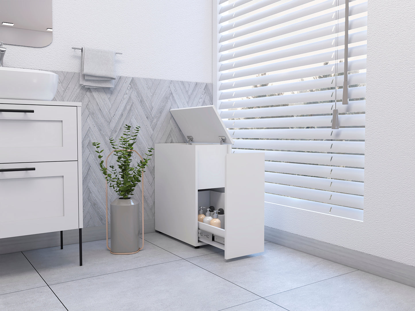 Aero Bathroom Storage Cabinet, Lift-Top, One Drawer - White