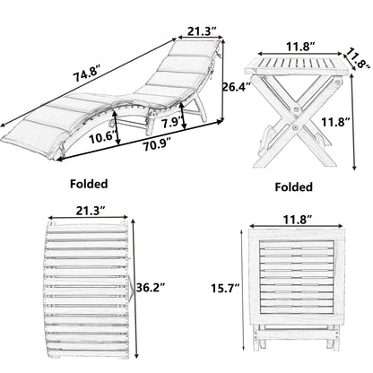 Elevate Lounge Outdoor Patio Wood Portable Extended Chaise Lounge Set - Gray