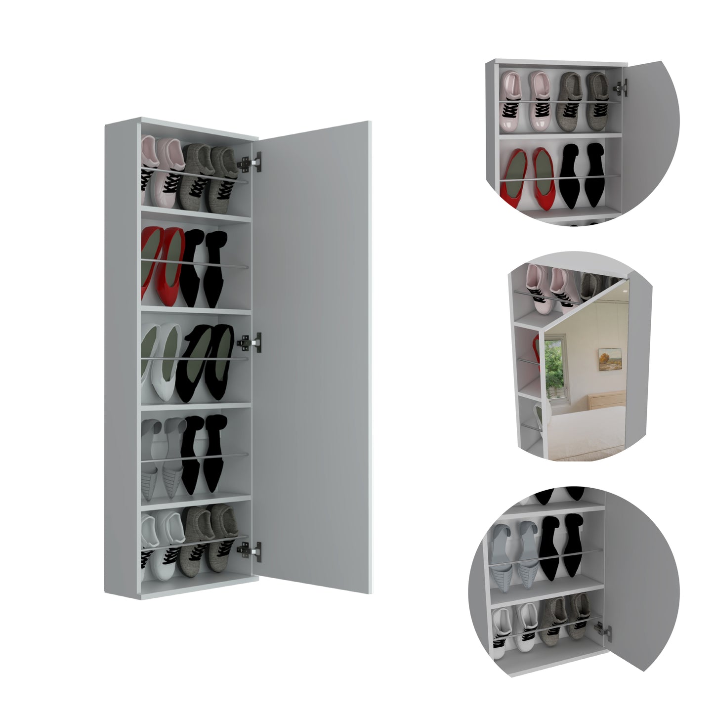 Wall Mounted Shoe Cabinet With Mirror Door
