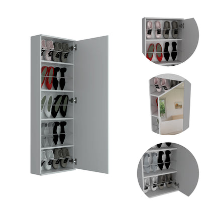 Wall Mounted Shoe Cabinet With Mirror Door