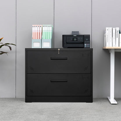 Metal Steel 2 Drawer Lateral Filing Cabinet - Black
