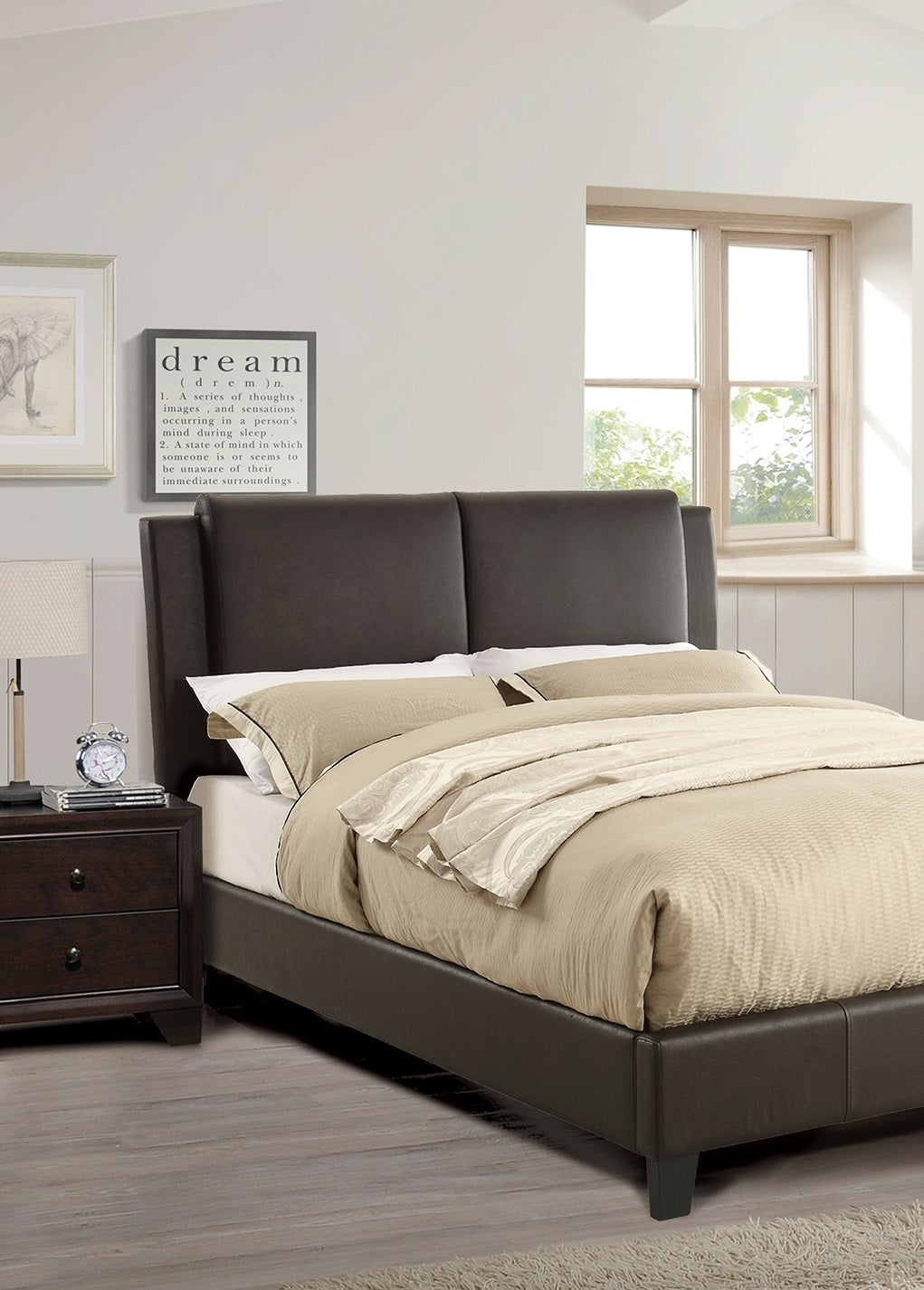 Niki Faux Leather Upholstered Queen Size Bed - Brown