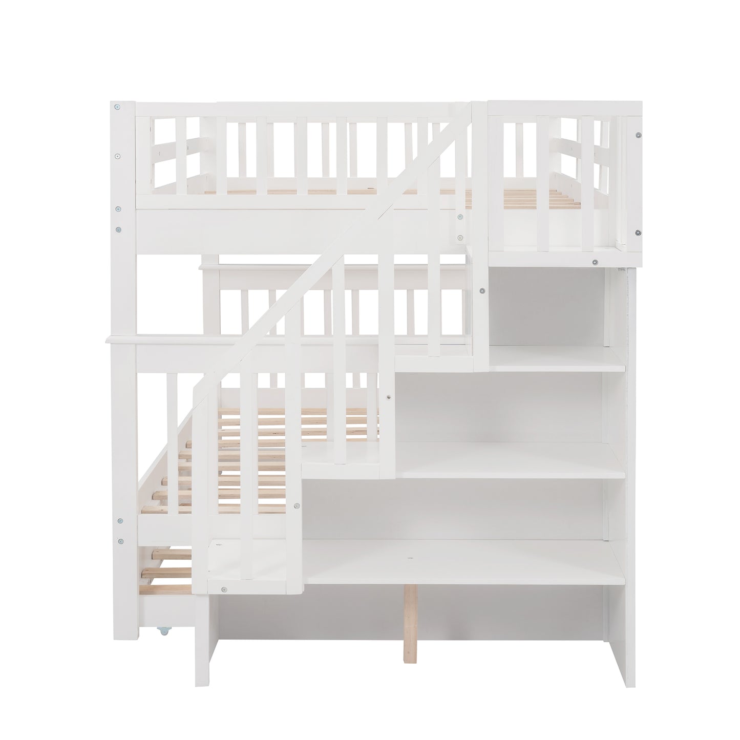 Dreamscape Twin Trundle Bunk Bed with Storage and Guard Rail - Snow White