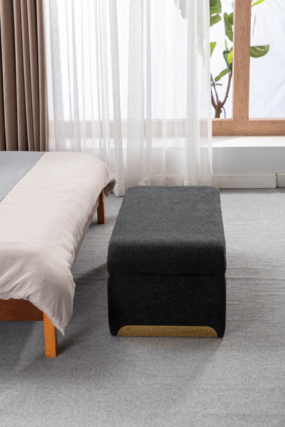Boucle Fabric Ottoman - Black