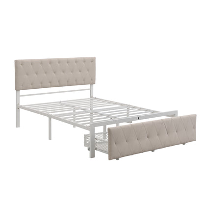 Apex Full Size Storage Bed Metal Platform Bed with Drawer - Beige