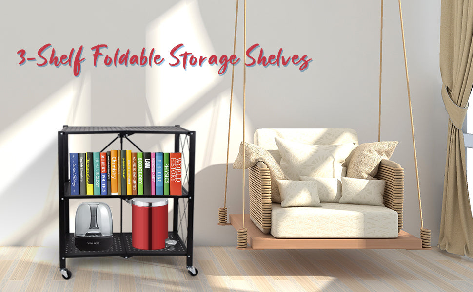 Simple Deluxe II 3-Tier With Wheels- Black