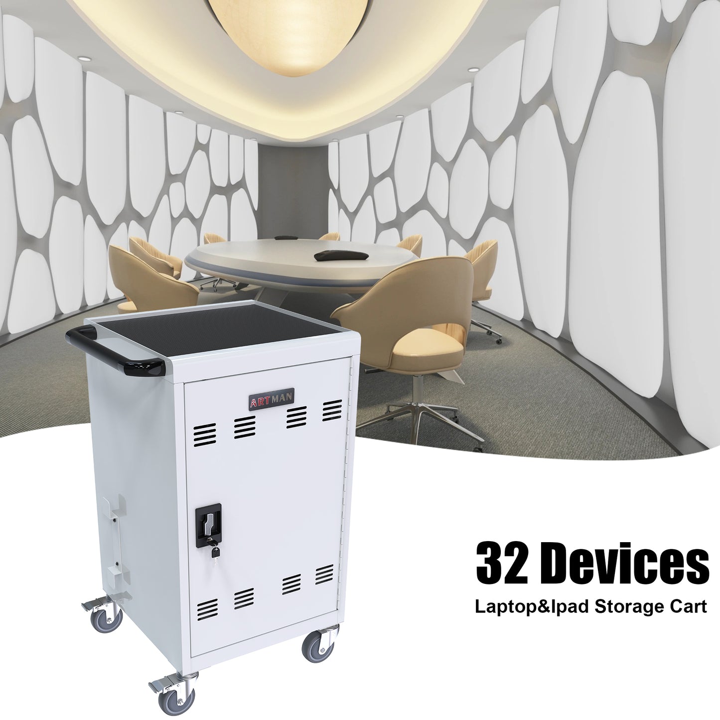 Tech Charge Cart and Cabinet - White