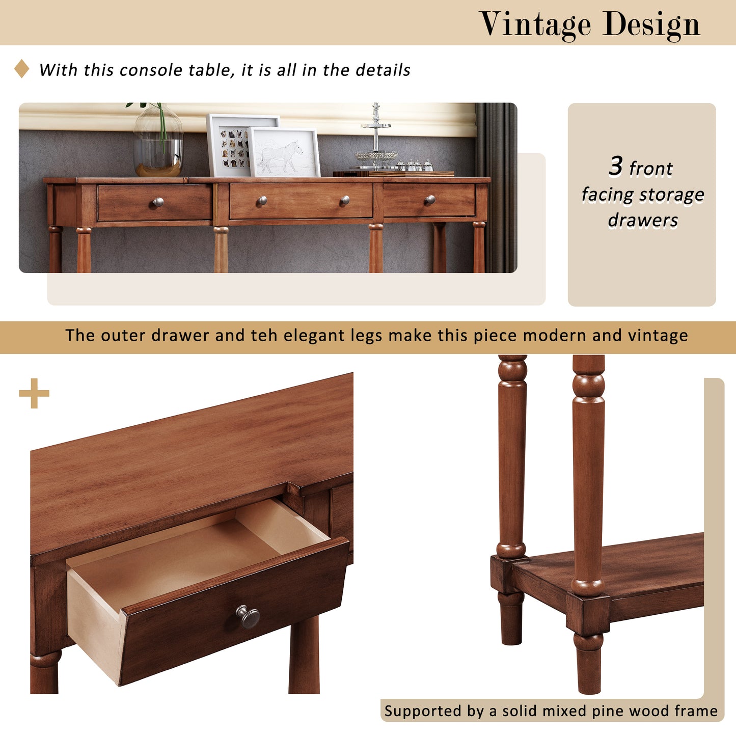 ElegantWood Console: Timeless Entryway Table with Storage