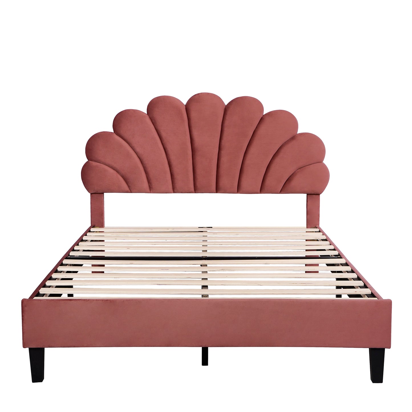 Floral Bliss Full Size Velvet Platform Bed Frame - Red