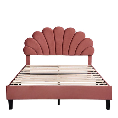 Floral Bliss Full Size Velvet Platform Bed Frame - Red