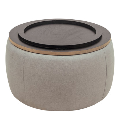 Versa Round Storage Ottoman Table - Light Grey