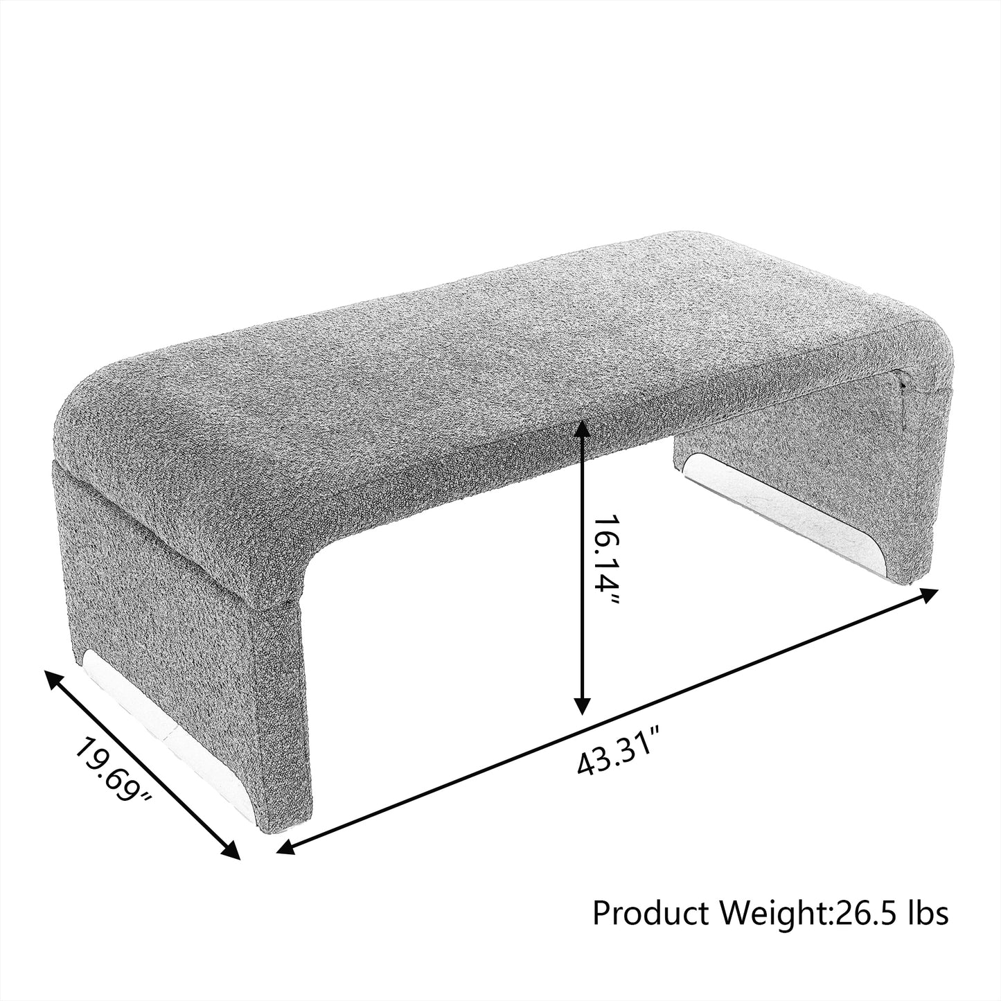 Boucle Fabric Ottoman - White