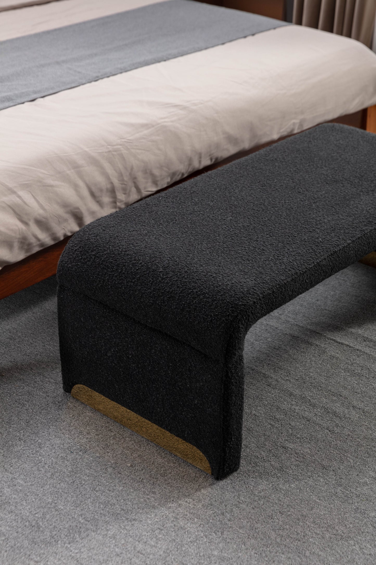 Boucle Fabric Ottoman - Black