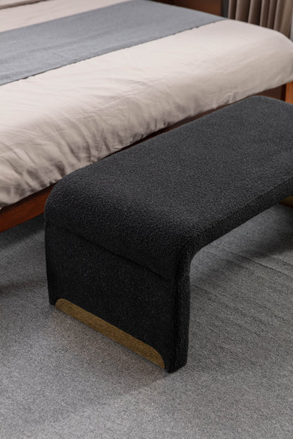 Boucle Fabric Ottoman - Black