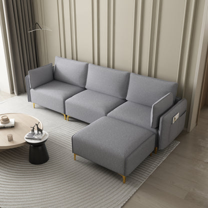 Elevate USB Grey Fabric L-Shaped Sectional Sofa