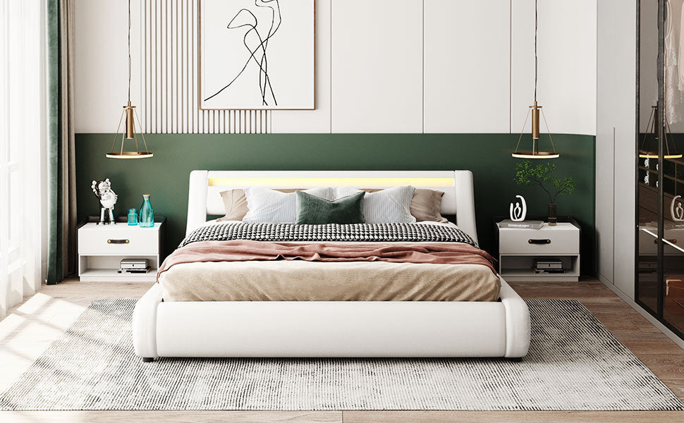 Farah Queen Size Storage Platform Bed w Hydraulic System - White