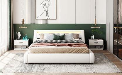 Farah Queen Size Storage Platform Bed w Hydraulic System - White