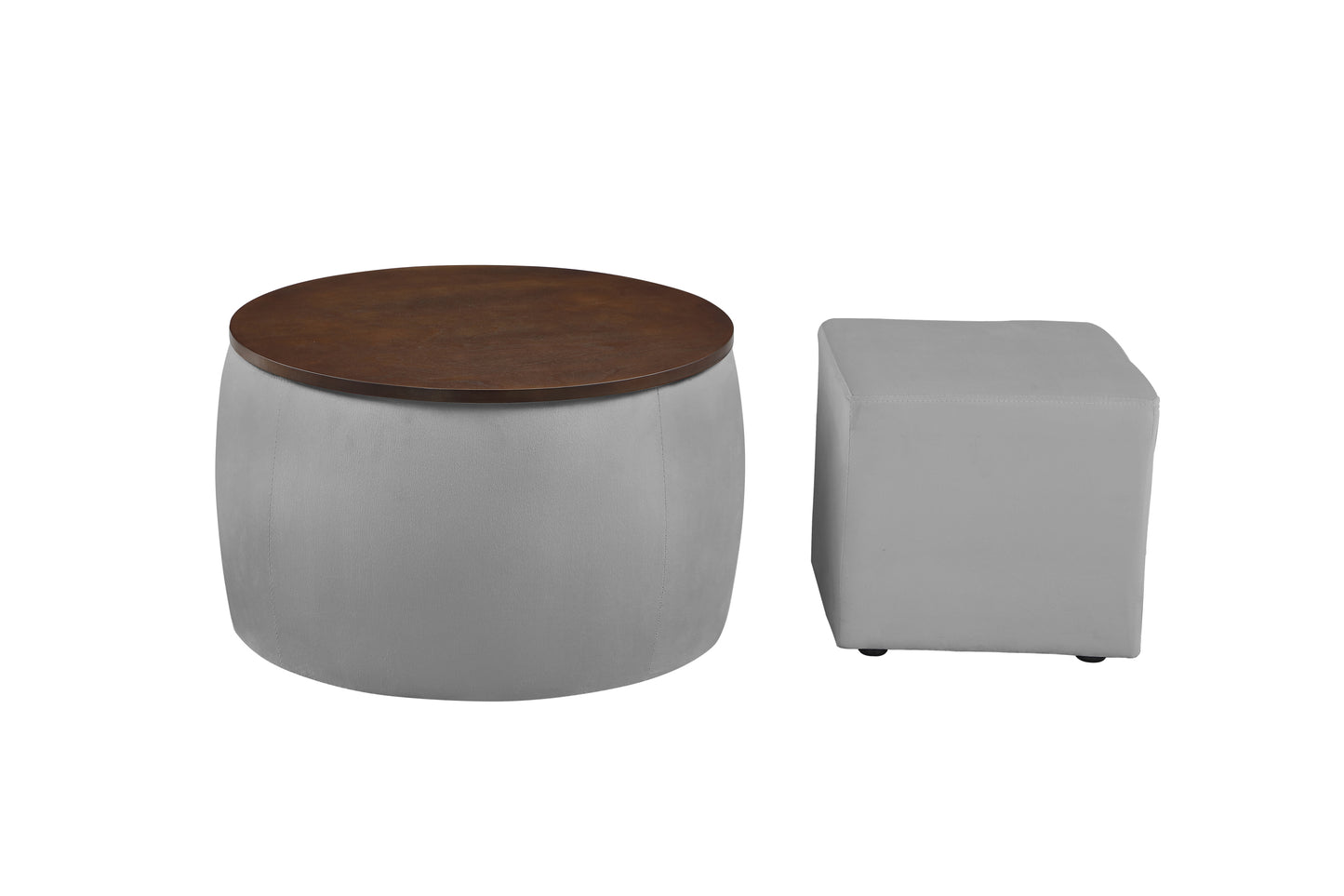 Versa Round Ottoman Set with Storage - Grey