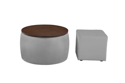 Versa Round Ottoman Set with Storage - Grey