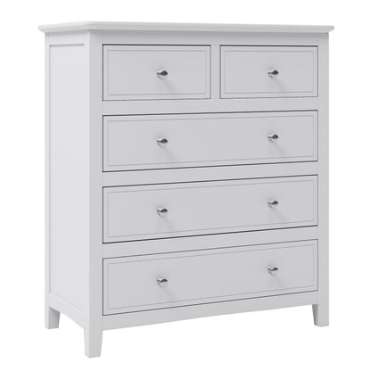 Elegant White Wood Chest with 5 Drawers