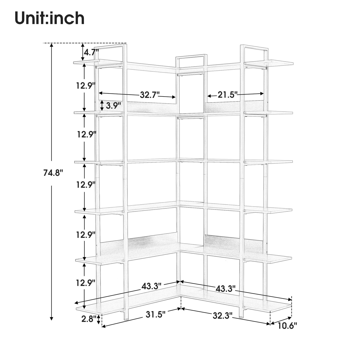 Stainless Steel Frame Corner 6-tier Shelves - Brown
