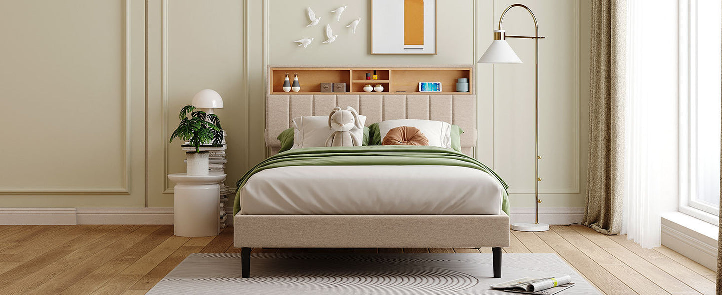 Alvin Full Size Platform Bed Frame - Beige