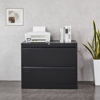 Metal Steel 2 Drawer Lateral Filing Cabinet - Black