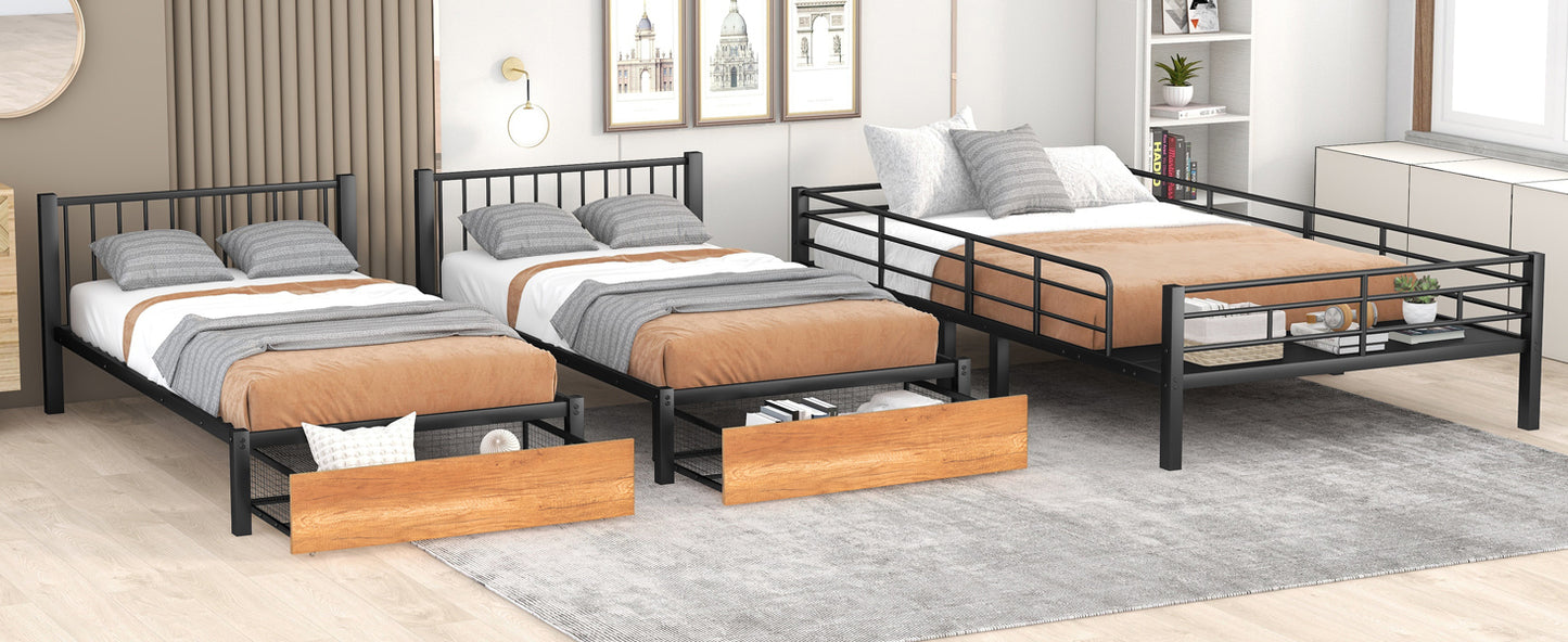 TripleMax Twin Bunk Bed - Sleek Black Design with Drawers and Guardrails