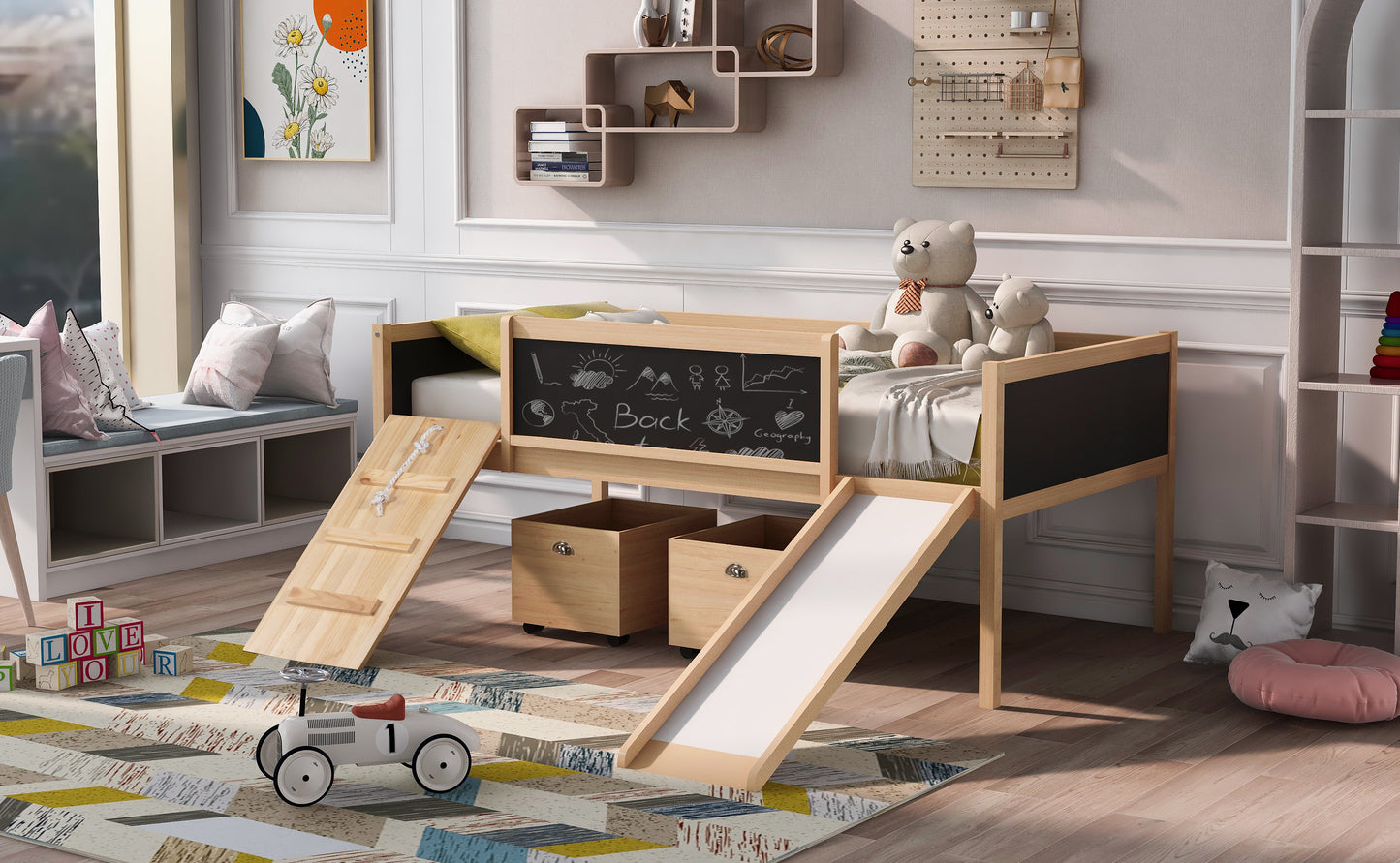 Nature's Haven Twin Loft Bed with Dual Storage