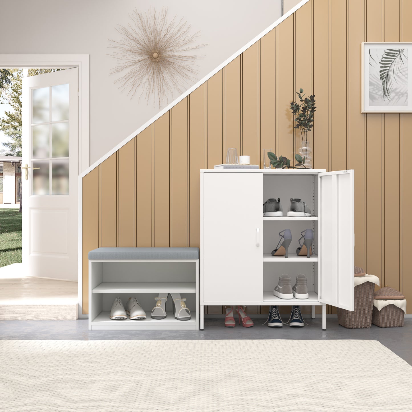 Stand Storage Steel Cabinets - White
