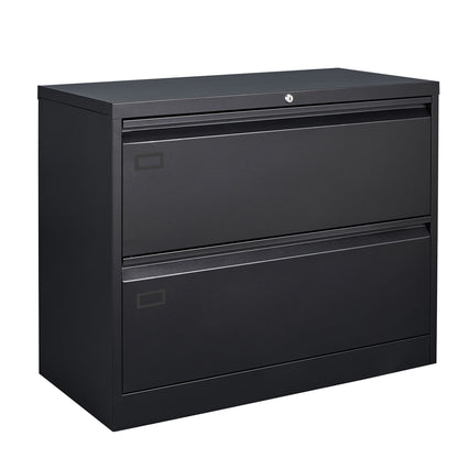 Metal Steel 2 Drawer Lateral Filing Cabinet - Black