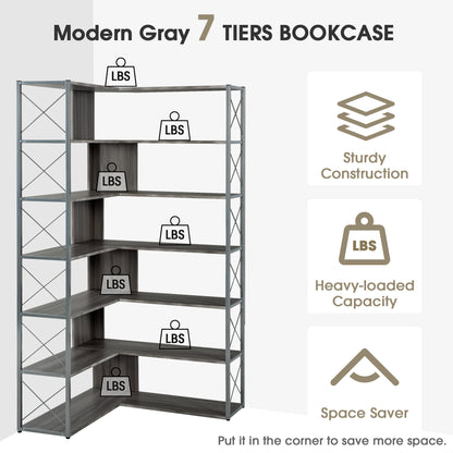 L-Shaped Corner Bookcase - Silver+Grey