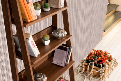 Otavio 5 Tier Modern Ladder Bookshelf - Walnut