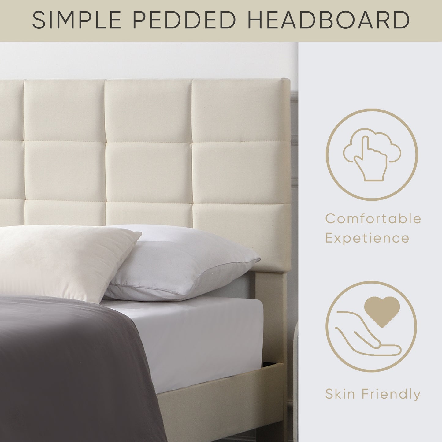 Elegant Queen Size Platform Bed Frame - Beige