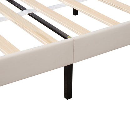 Helena Queen Size Velvet Platform Bed Frame - Beige
