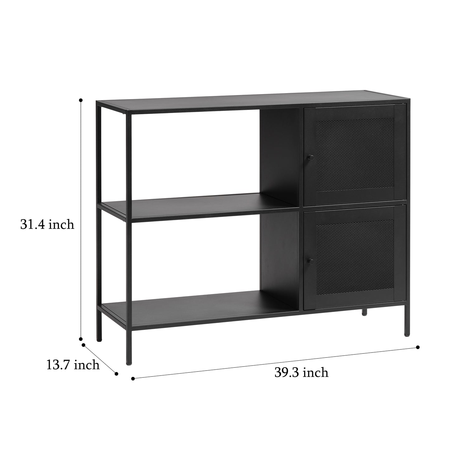 Cabinet with 2 Metal Mesh Doors and Versatile Storage Bookcase