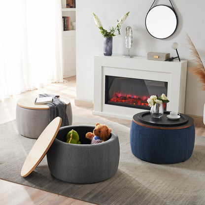 Versa Round Storage Ottoman Table - Navy Blue