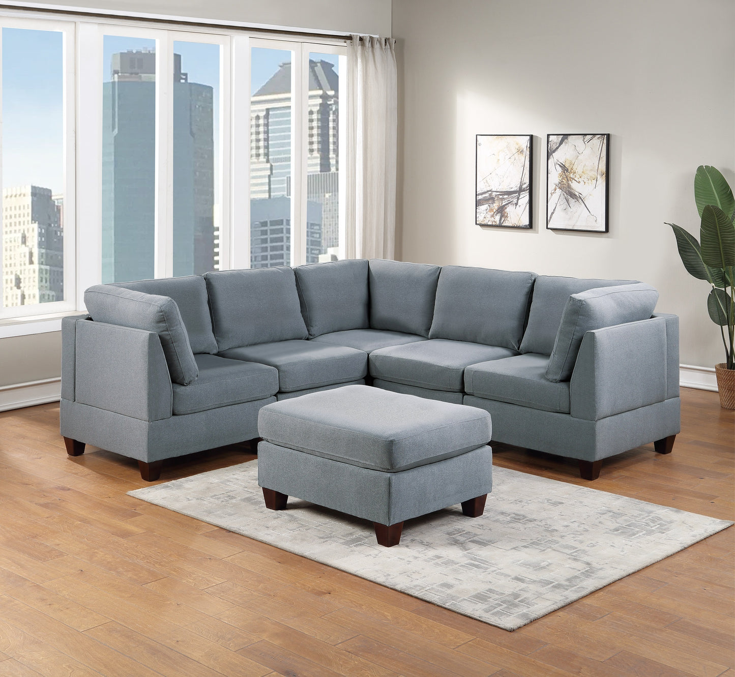 Elegance Grey Linen Ottoman