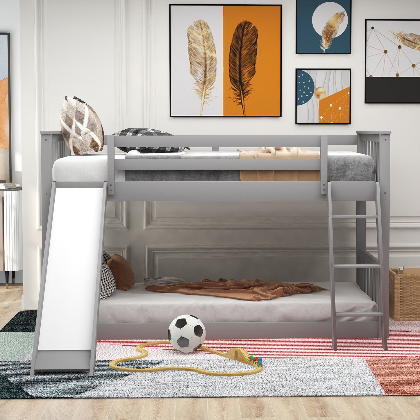 Slide and Climb Twin Bunk Bed, Gray