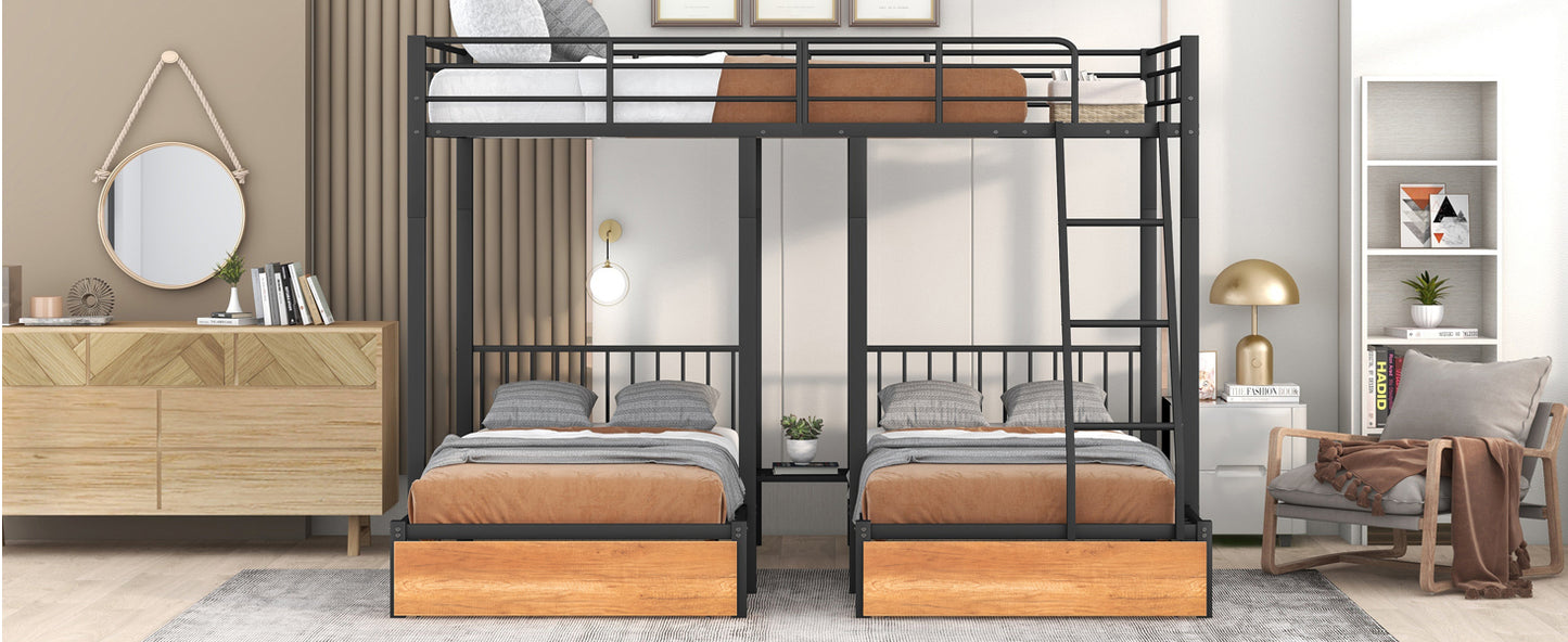 TripleMax Twin Bunk Bed - Sleek Black Design with Drawers and Guardrails