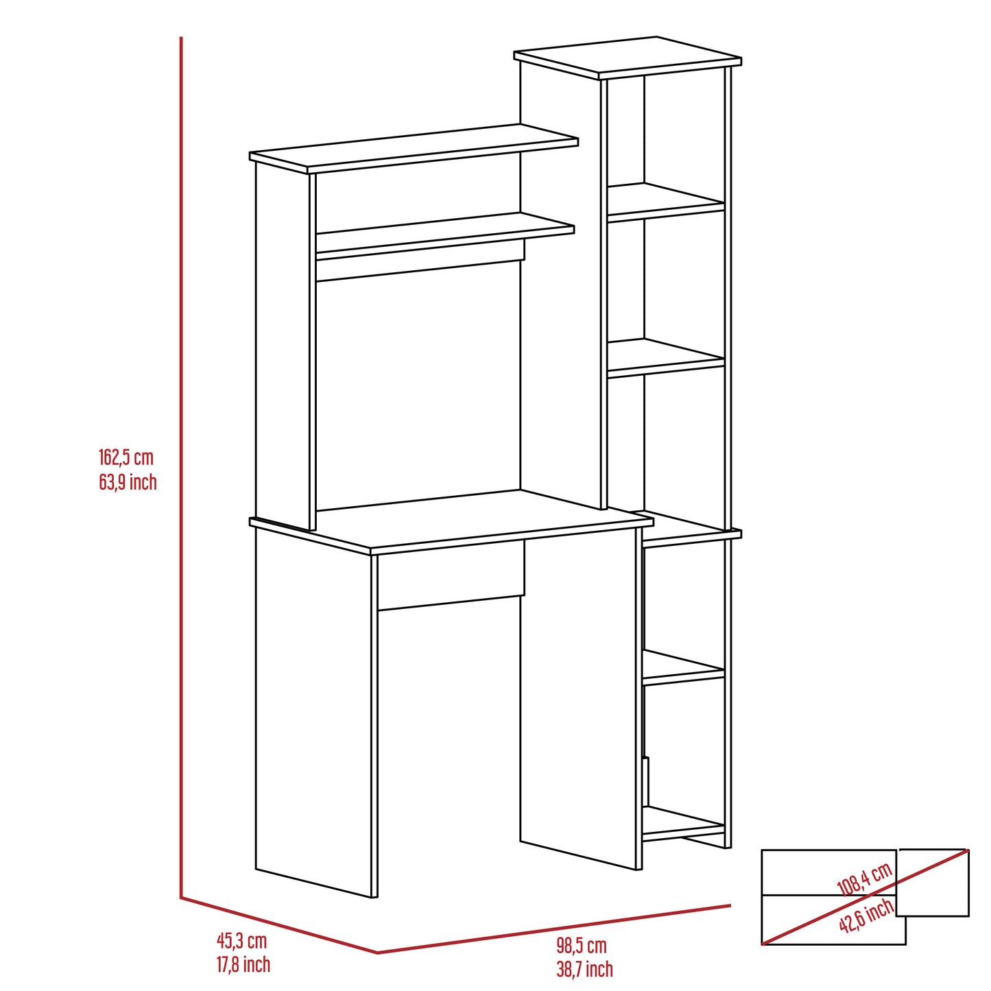 Writing Desk Modern Cubby Collection - Light Gray