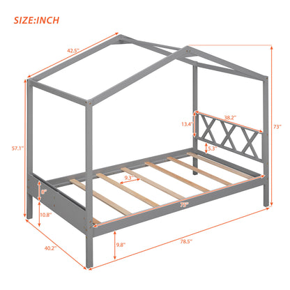 Twin Wood House Bed with Smart Storage