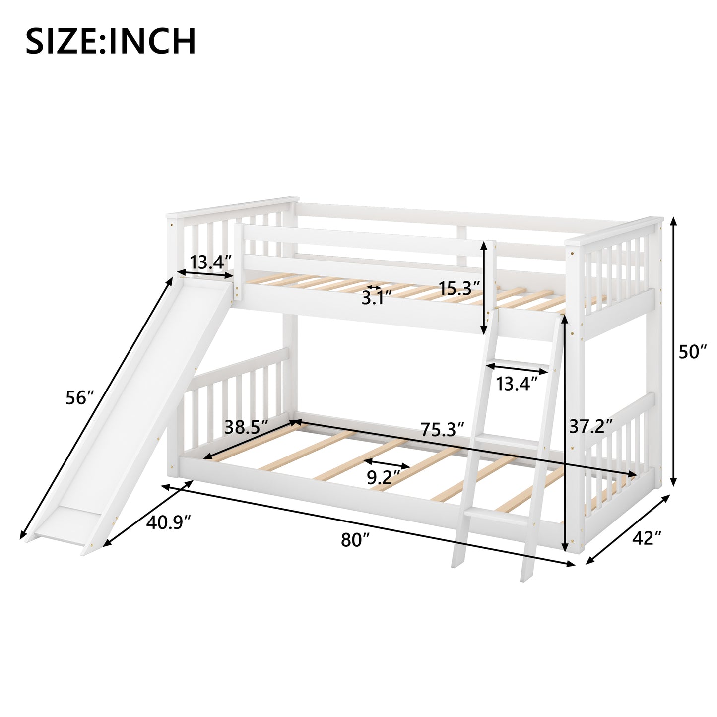 Slide & Climb Twin Bunk Bed, Snow White