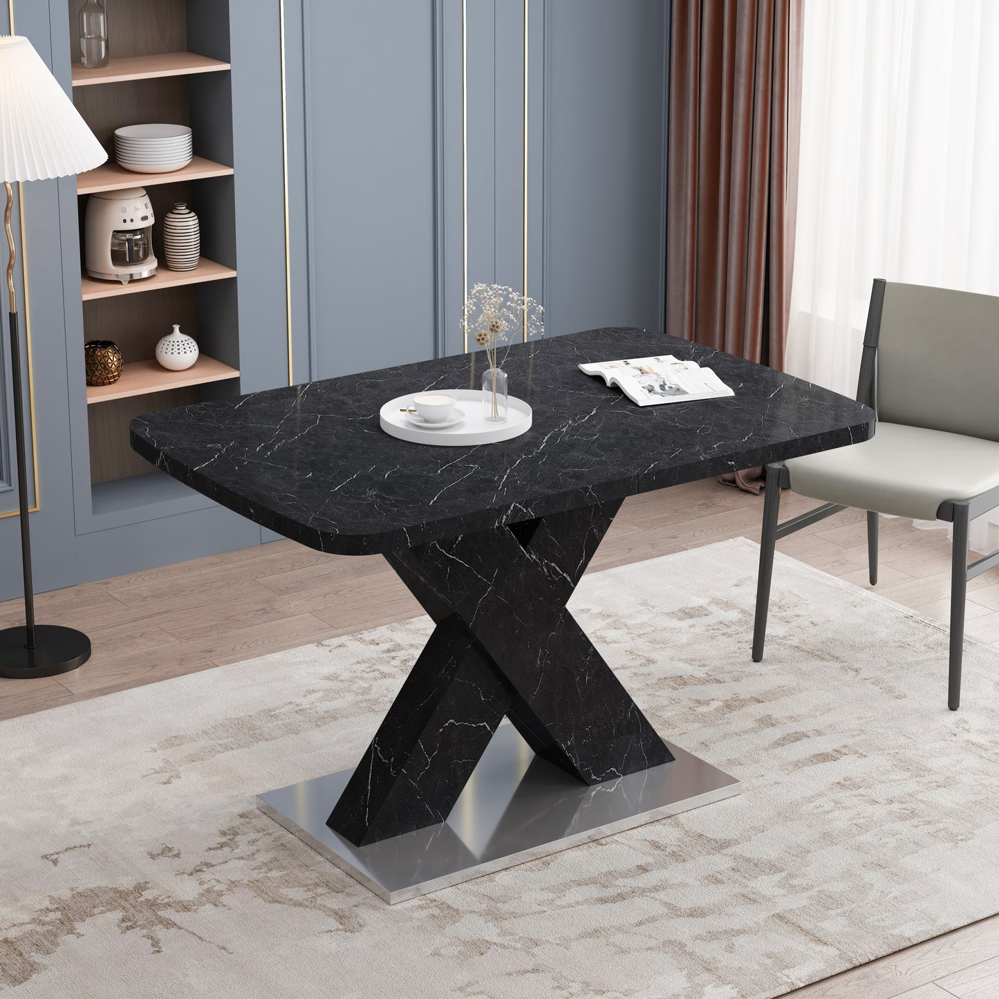 Black Marble X Dining Table