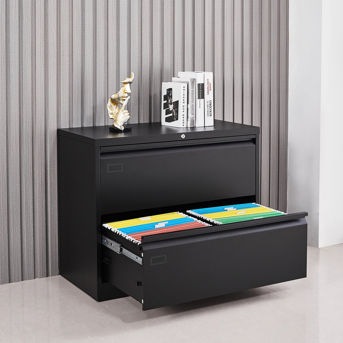 Metal Steel 2 Drawer Lateral Filing Cabinet - Black