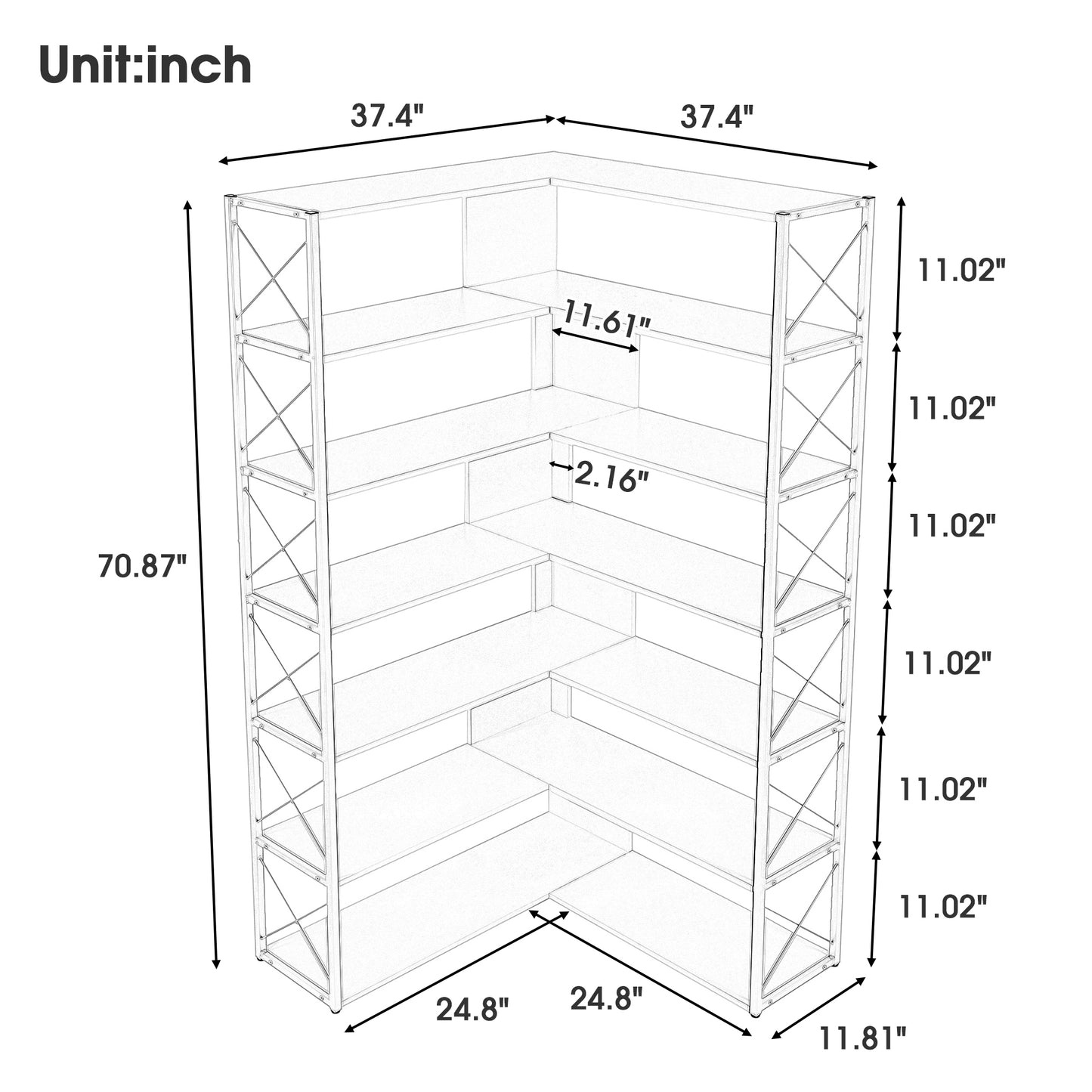 L-Shaped Corner Bookcase - Golden+White