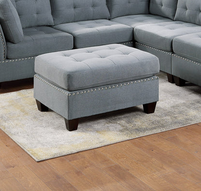 Tufted Fabric Ottoman - Grey