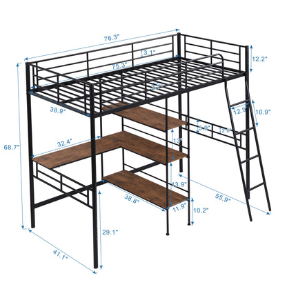 ElevateMax Twin Loft Bed with Desk and Shelves