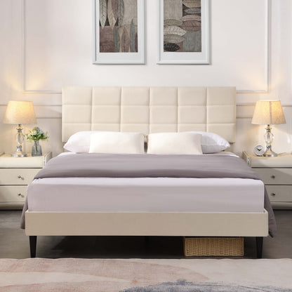 Elegant Queen Size Platform Bed Frame - Beige