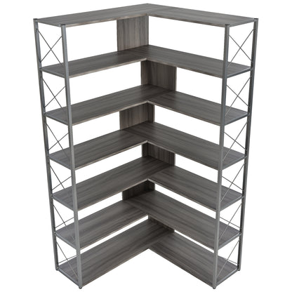 L-Shaped Corner Bookcase - Silver+Grey